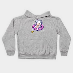 Cute Cow Floating With Swimming Tires Kids Hoodie